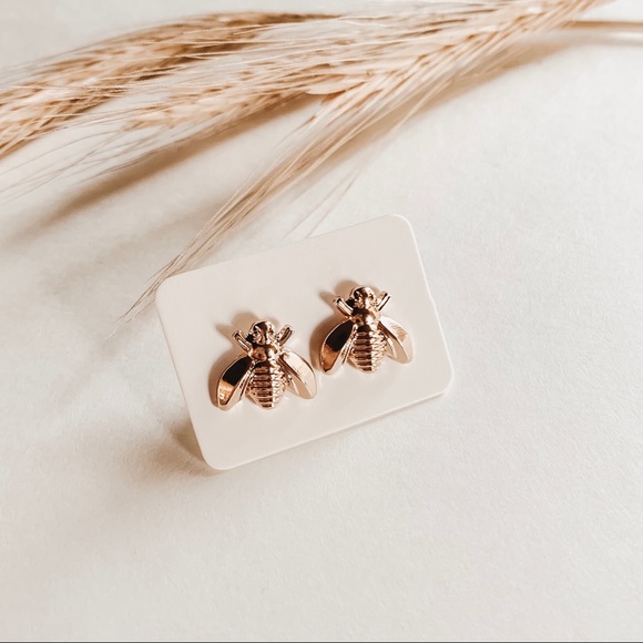 Gold Dainty Bee Earrings - Picture 2 of 2